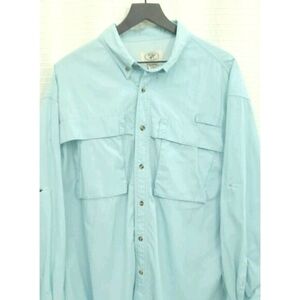 LL Bean Vented Outdoor Fishing Shirt Blue Utility Pockets Hiking Men's XL